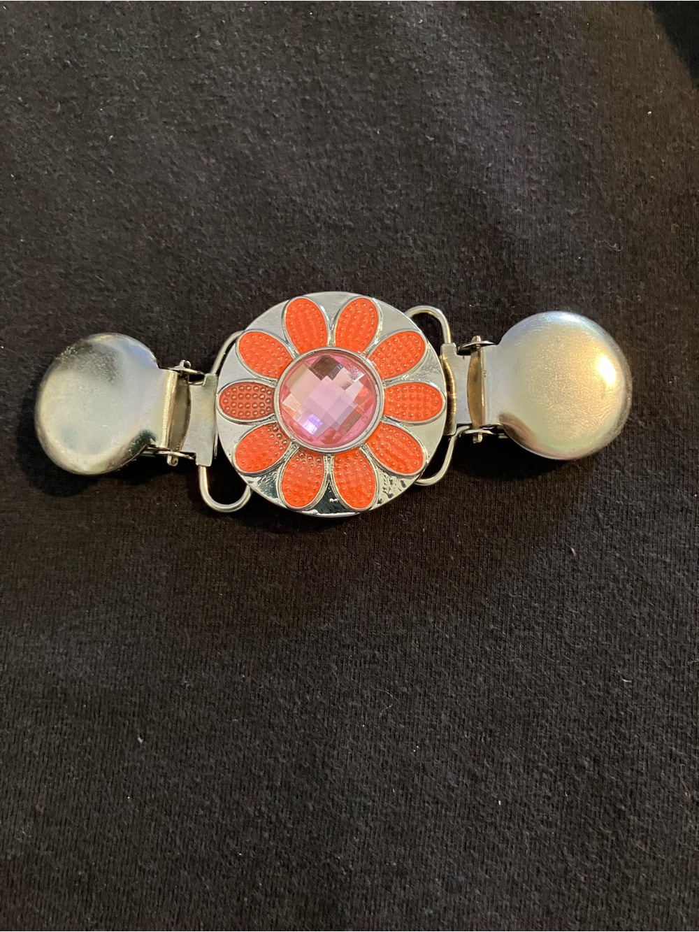 Silver-Tone Orange Flower Cardigan Clip with Pink Gem